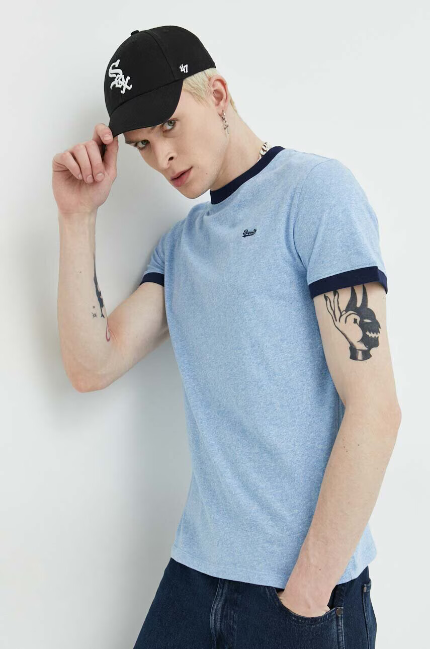 Superdry Памучна тениска в синьо меланж на - Pepit.bg