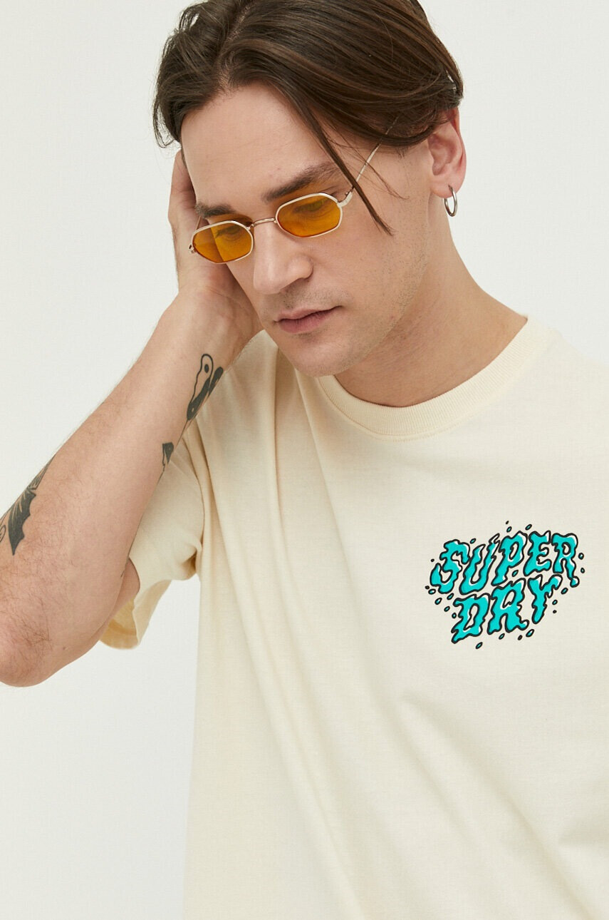 Superdry Памучна тениска в бежово с принт - Pepit.bg