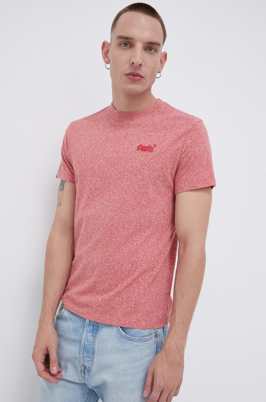 Superdry Памучна тениска в меланж на розово - Pepit.bg
