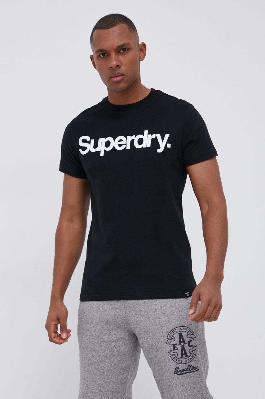 Superdry Памучна тениска в черно с принт - Pepit.bg