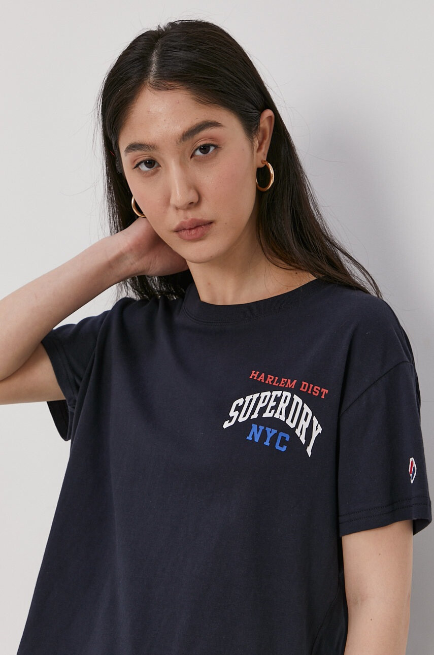 Superdry Памучна тениска в тъмносиньо - Pepit.bg