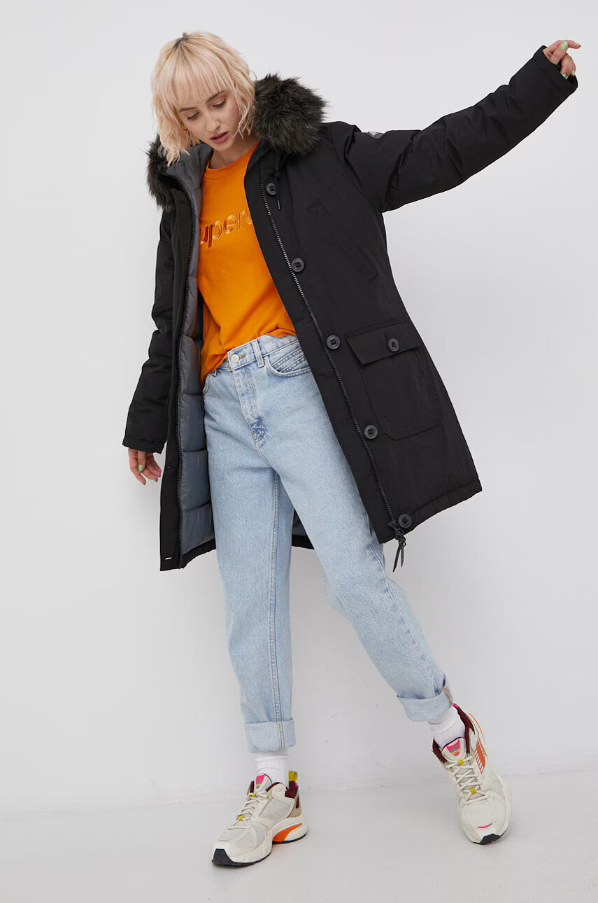 Superdry Пухено яке дамско в черно със зимна изолация - Pepit.bg