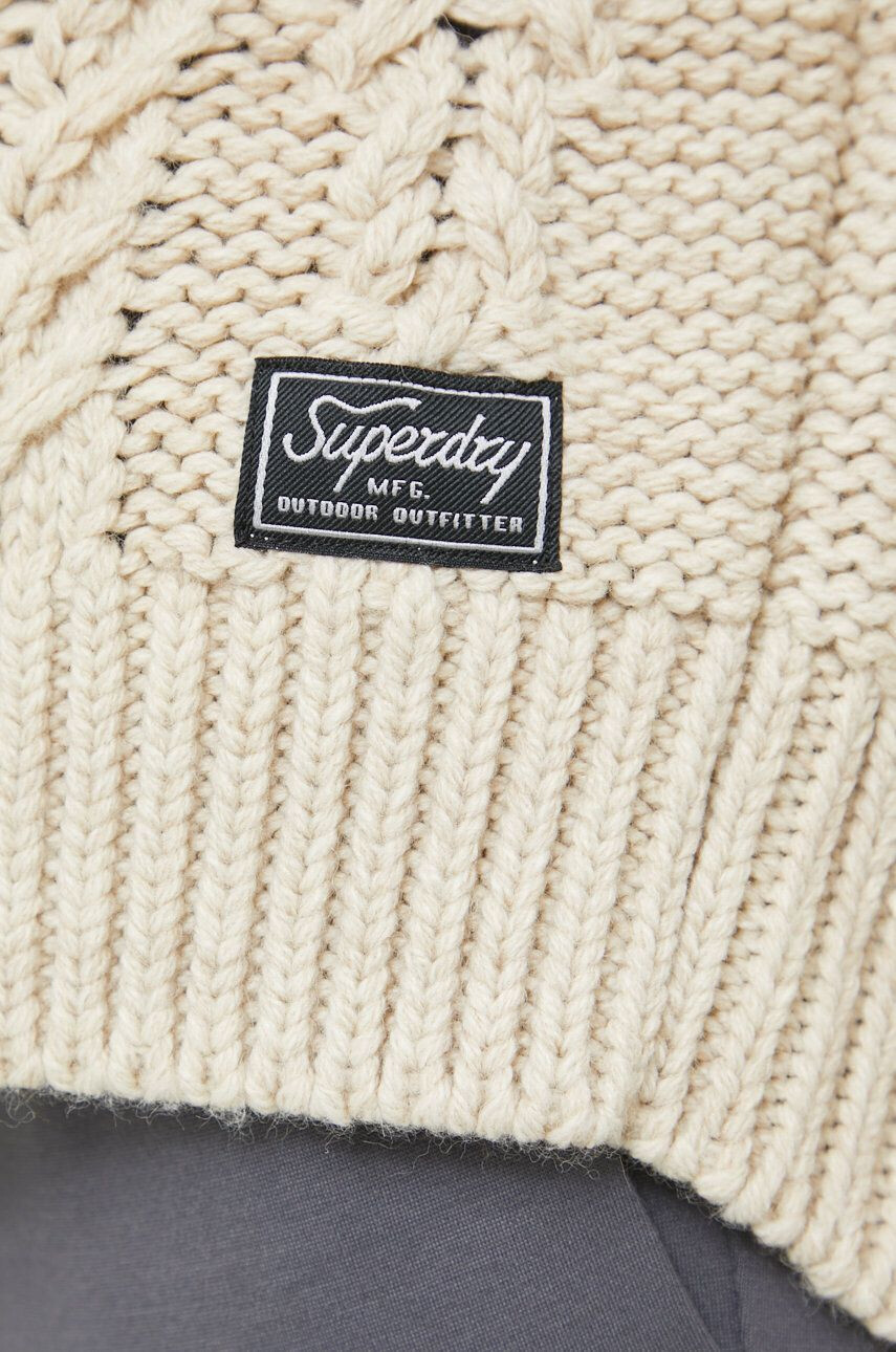 Superdry Пуловер с вълна дамски в бежово с поло - Pepit.bg