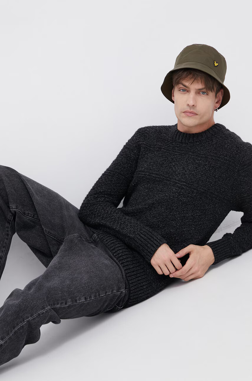 Superdry Пуловер с вълна мъжки в черно - Pepit.bg
