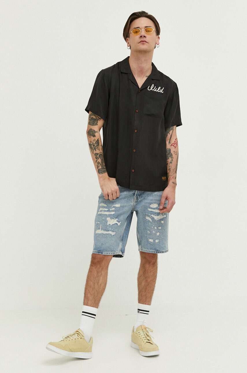 Superdry Риза мъжка в черно със стандартна кройка - Pepit.bg