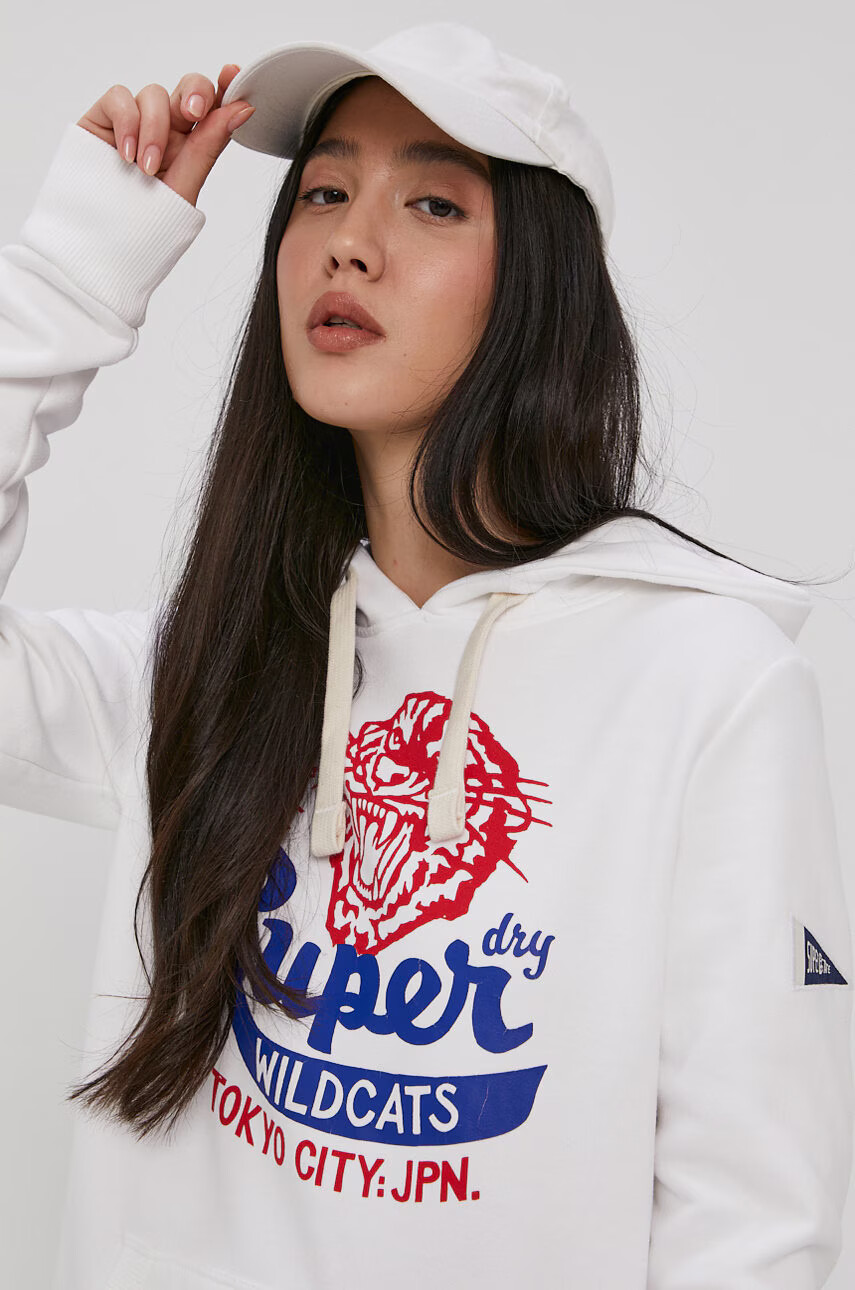 Superdry Суичър дамски в бяло с принт - Pepit.bg