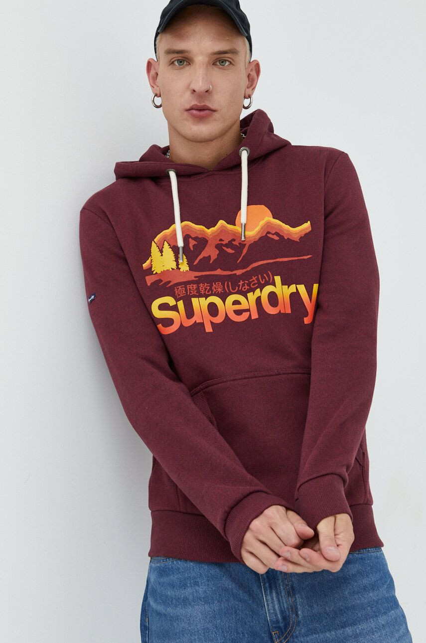 Superdry Суичър в бордо с качулка с изчистен дизайн - Pepit.bg