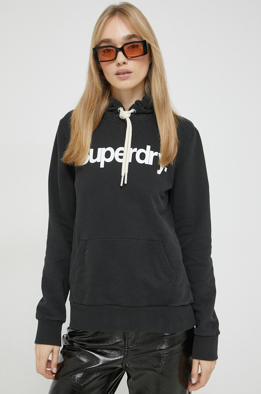 Superdry Суичър в черно с качулка с принт - Pepit.bg