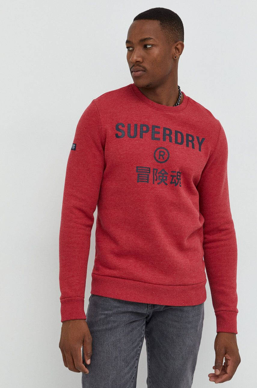 Superdry Суичър в червено с принт - Pepit.bg