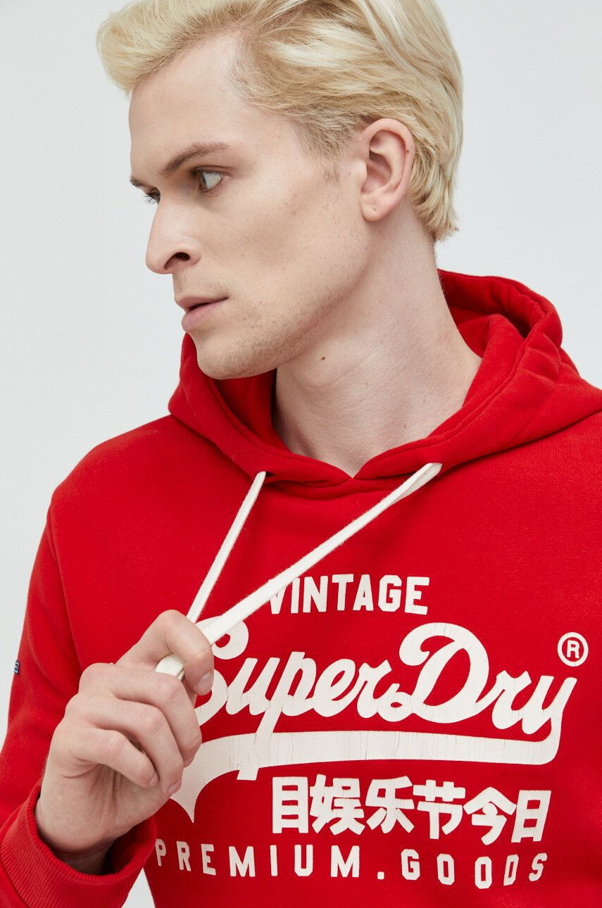 Superdry Суичър в червено с качулка с принт - Pepit.bg