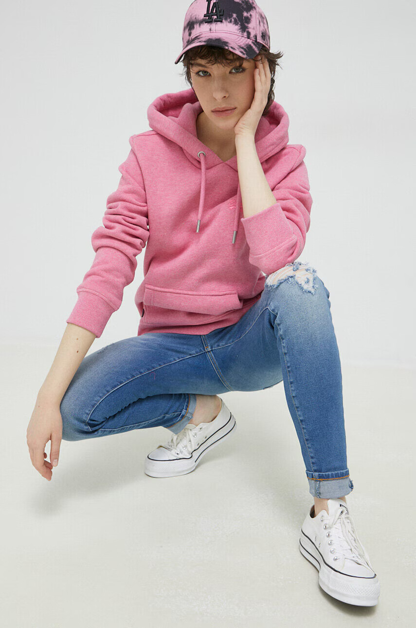 Superdry Суичър в розово с качулка меланж на - Pepit.bg