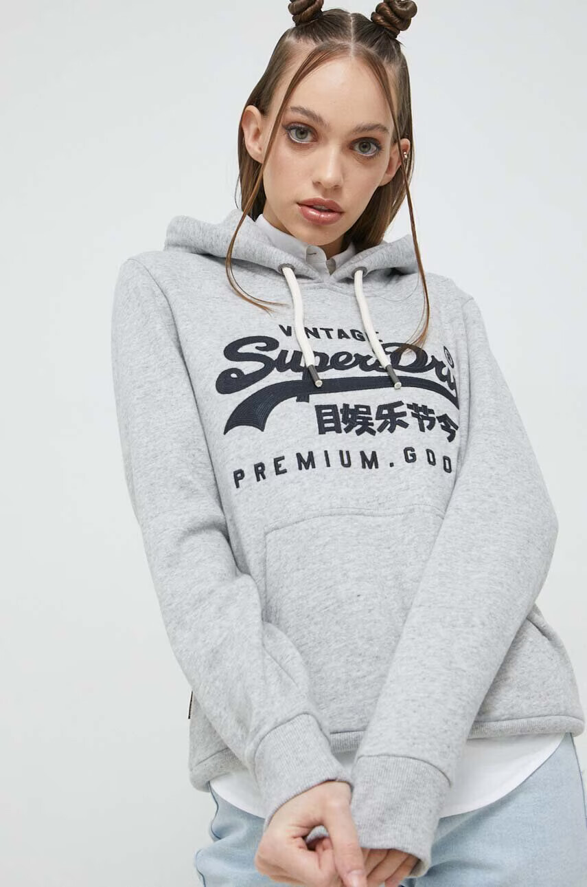 Superdry Суичър в сиво с качулка с апликация - Pepit.bg