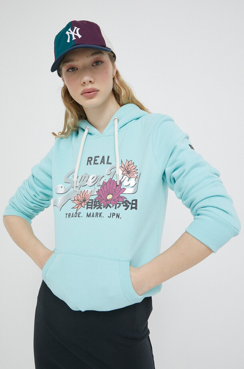 Superdry Суичър в синьо с качулка с принт - Pepit.bg