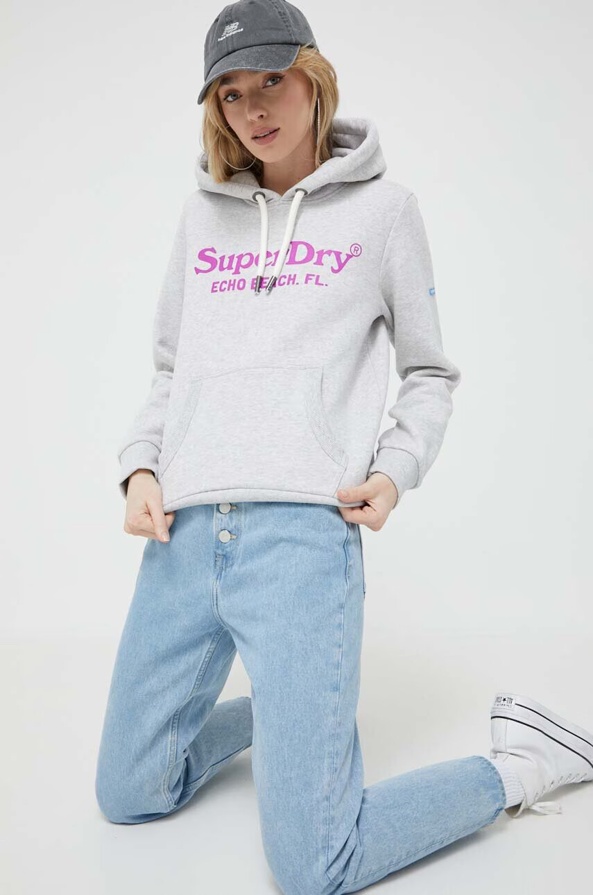 Superdry Суичър в сиво с качулка с принт - Pepit.bg