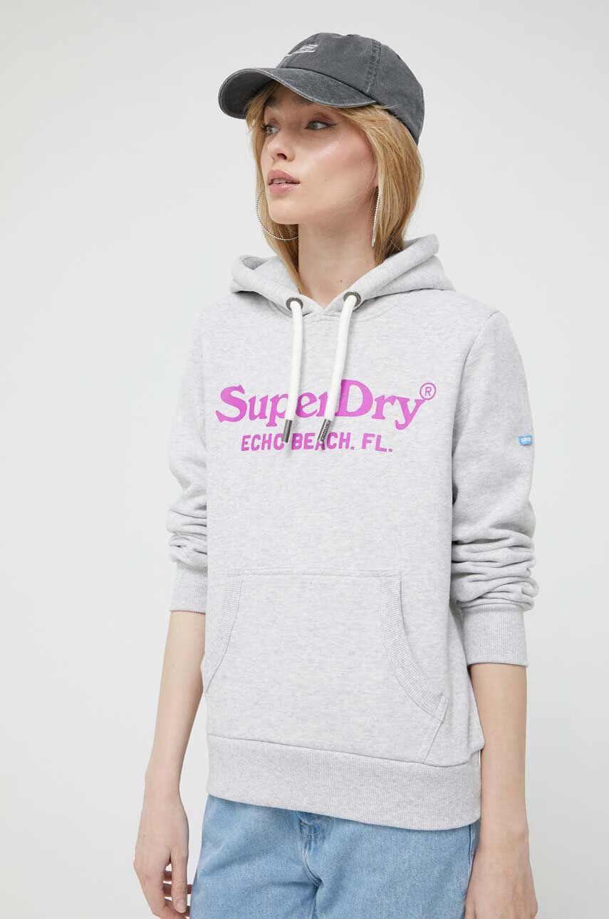 Superdry Суичър в сиво с качулка с принт - Pepit.bg