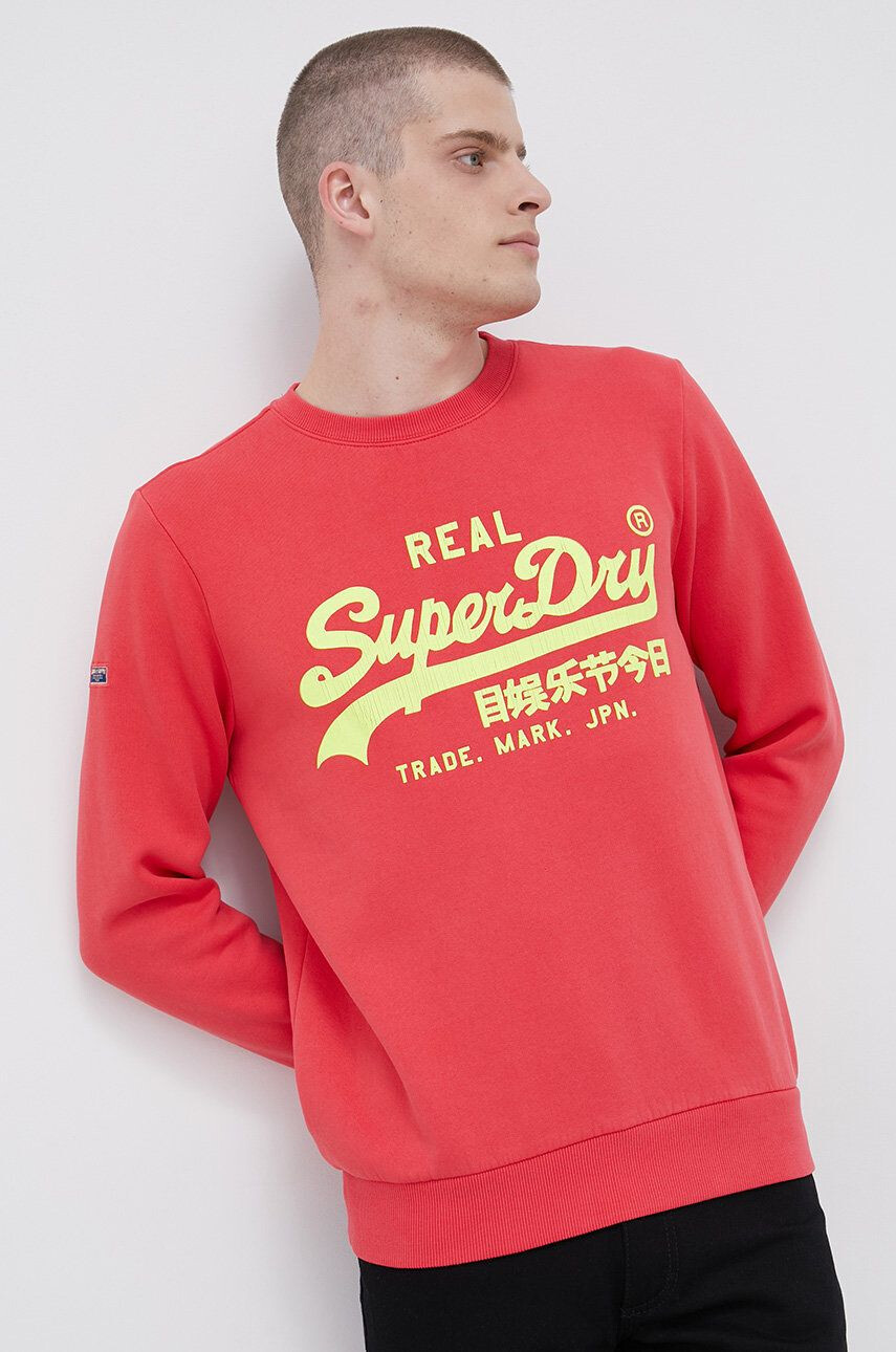 Superdry Суичър мъжки в розово с принт - Pepit.bg