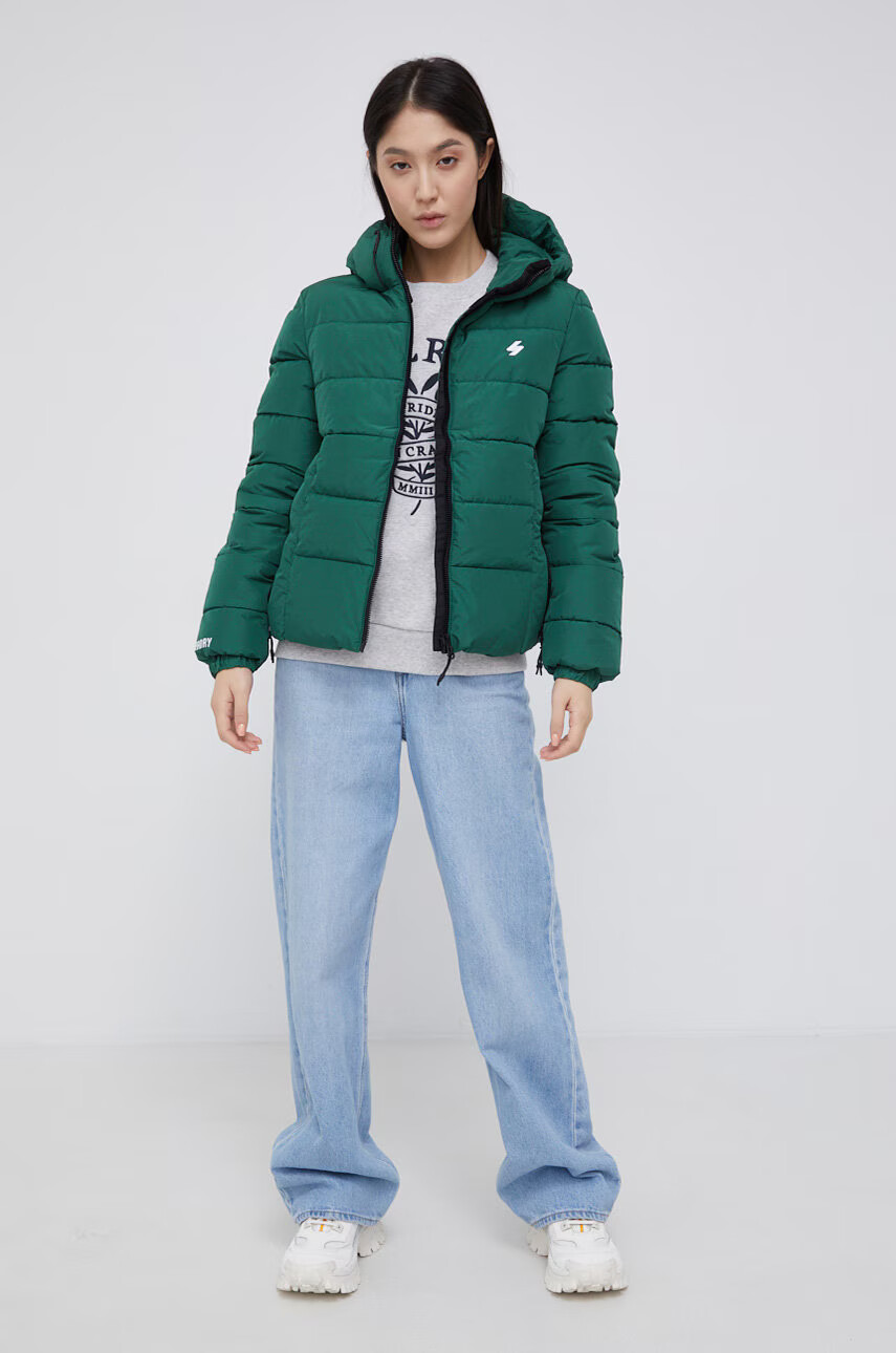 Superdry Суичър в зелено с изчистен дизайн - Pepit.bg