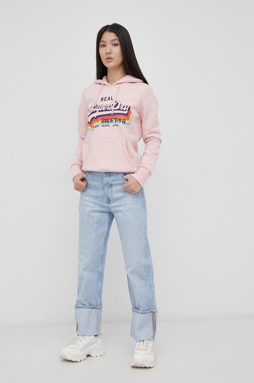 Superdry Суичър дамски в розово с принт - Pepit.bg