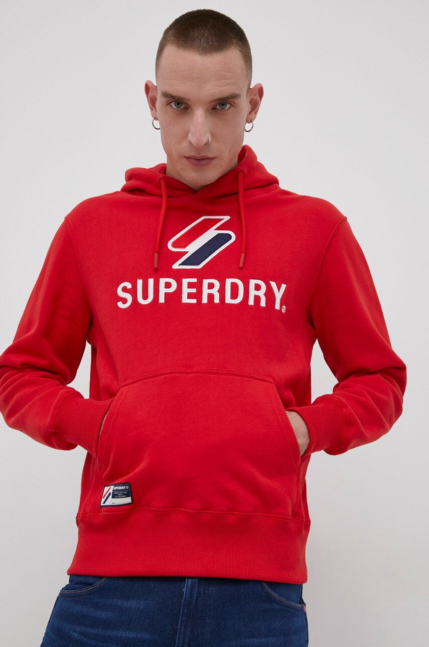 Superdry Суичър мъжки в червено с апликация - Pepit.bg