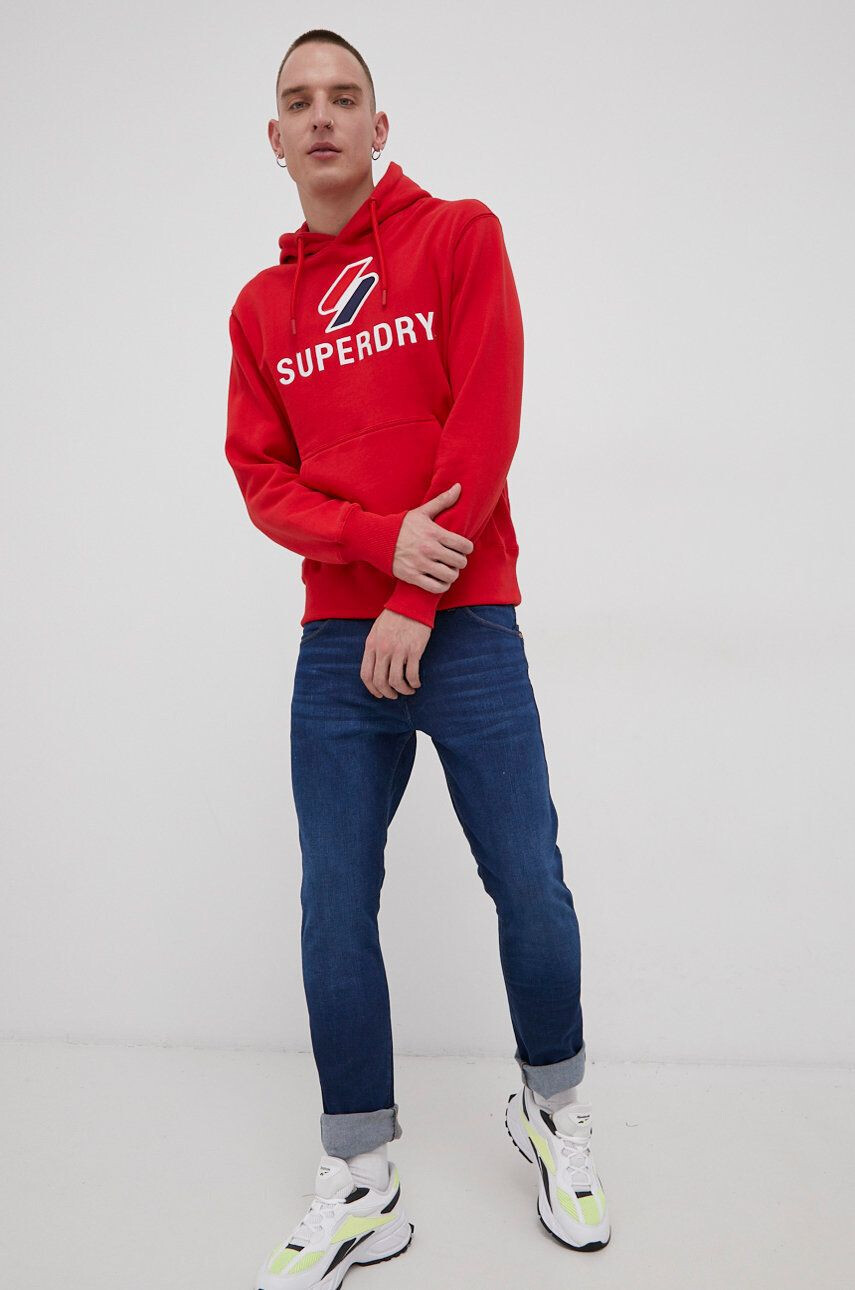 Superdry Суичър мъжки в червено с апликация - Pepit.bg