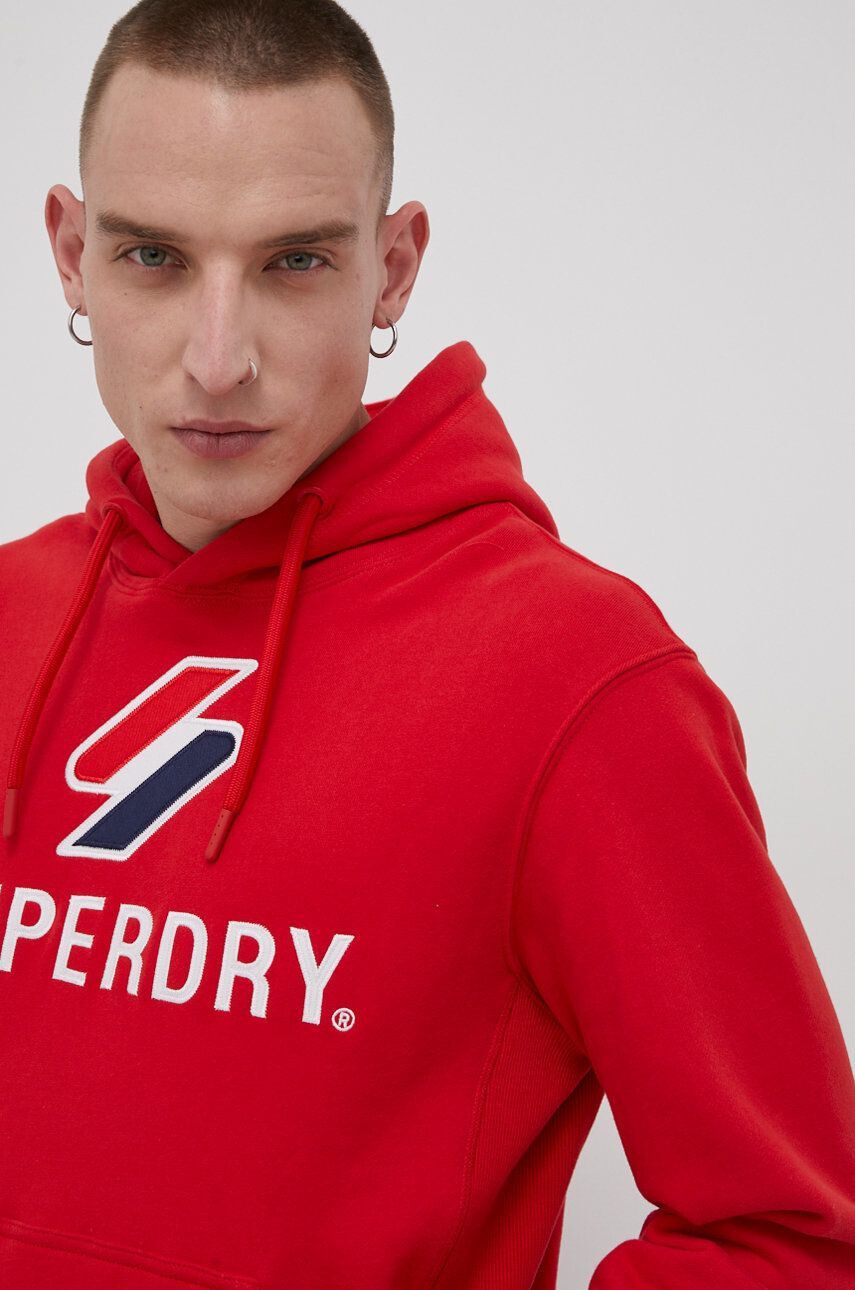 Superdry Суичър мъжки в червено с апликация - Pepit.bg