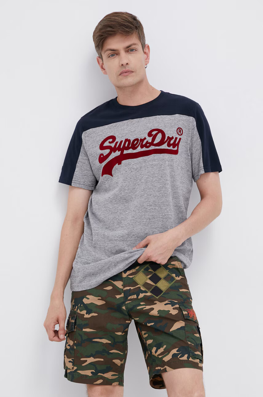 Superdry Тениска мъжка в сиво с принт - Pepit.bg