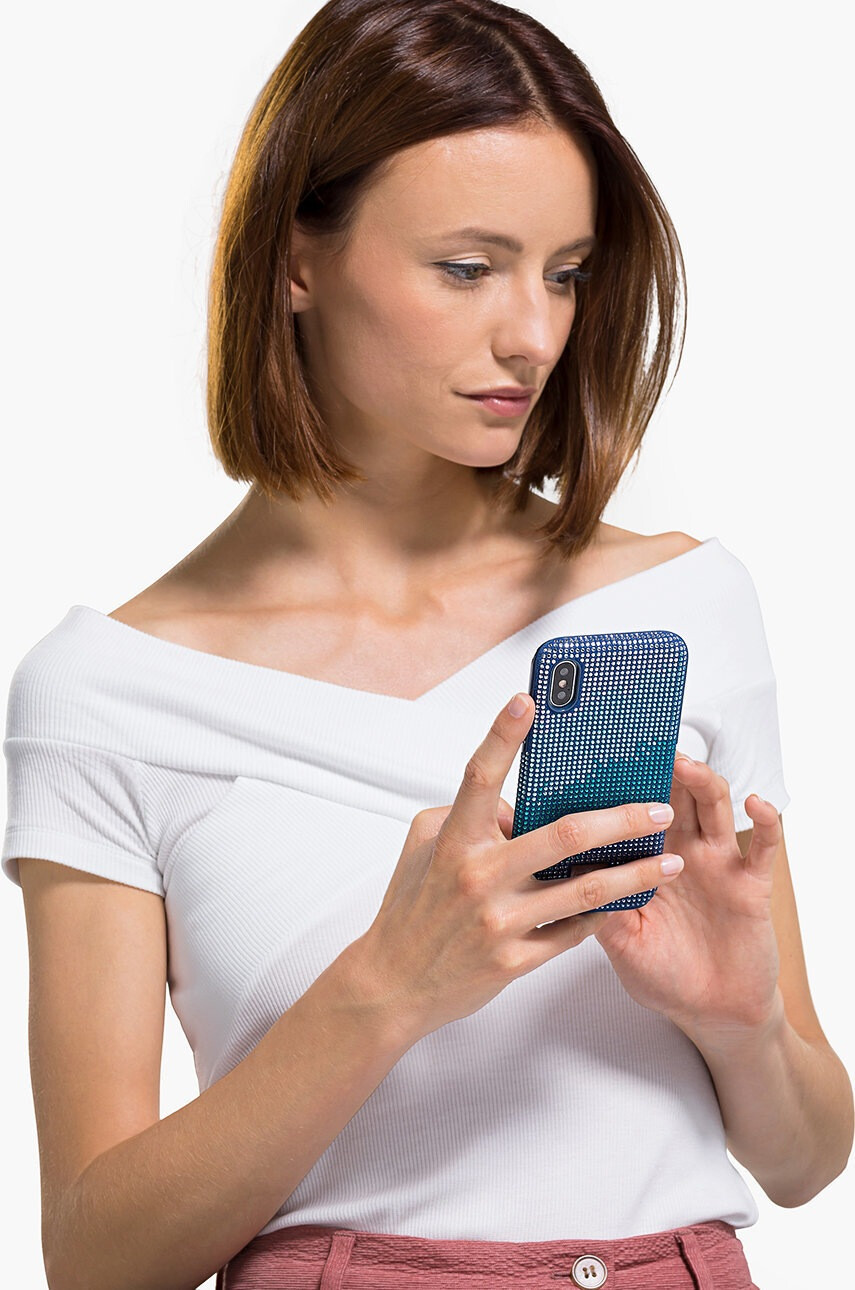 Swarovski Кейс за телефон Crystalgram iPhone X/XS в тъмносиньо - Pepit.bg