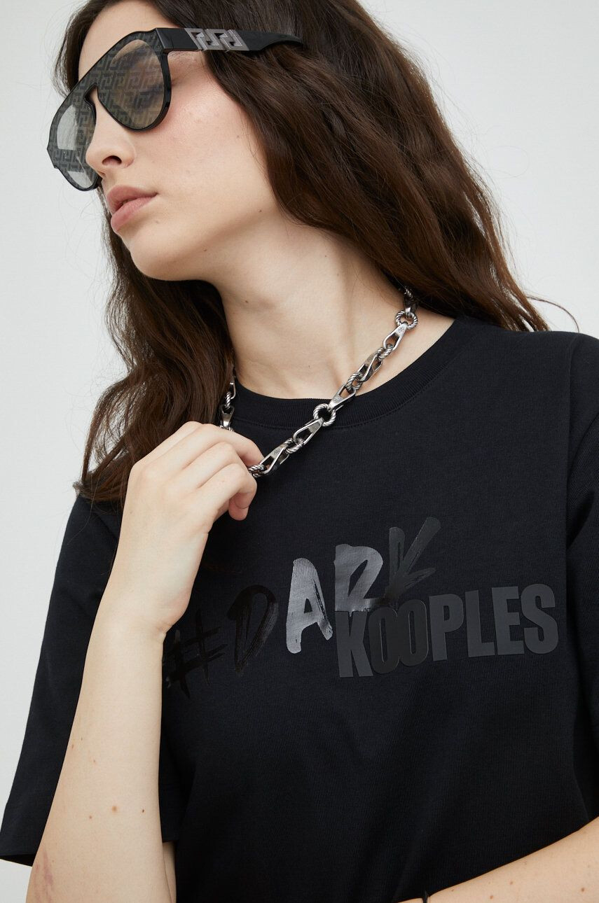 The Kooples Памучна тениска в черно - Pepit.bg