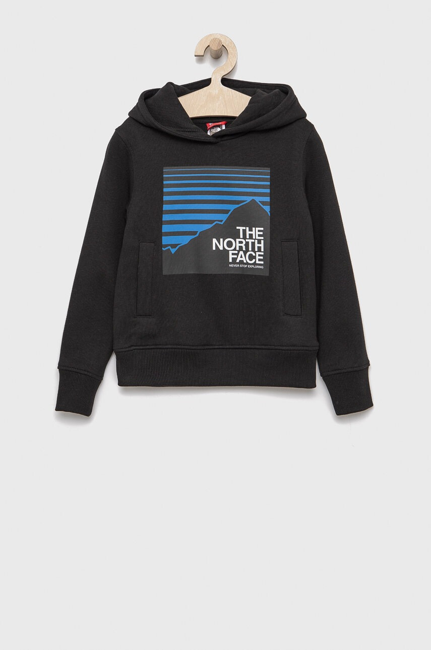 The North Face Детски памучен суичър в черно с принт - Pepit.bg