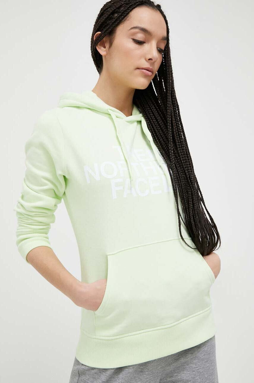The North Face Памучен суичър в зелено с качулка с принт - Pepit.bg