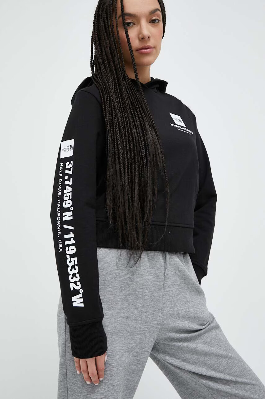 The North Face Памучен суичър в черно с качулка с принт - Pepit.bg