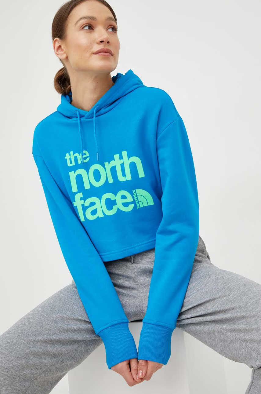 The North Face Памучен суичър в синьо с качулка с принт - Pepit.bg