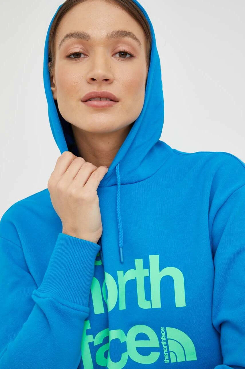 The North Face Памучен суичър в синьо с качулка с принт - Pepit.bg