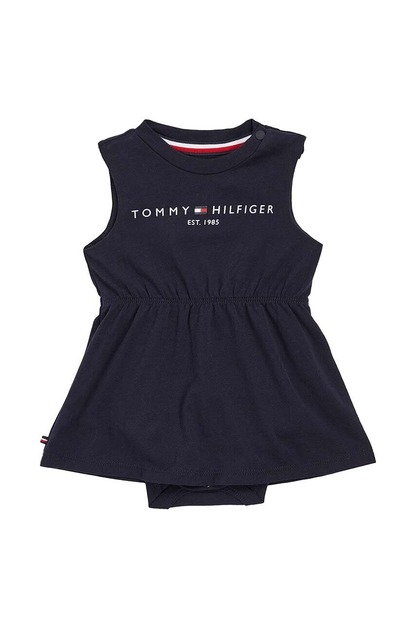 Tommy Hilfiger Бебешка рокля в тъмносиньо къс модел разкроен модел - Pepit.bg