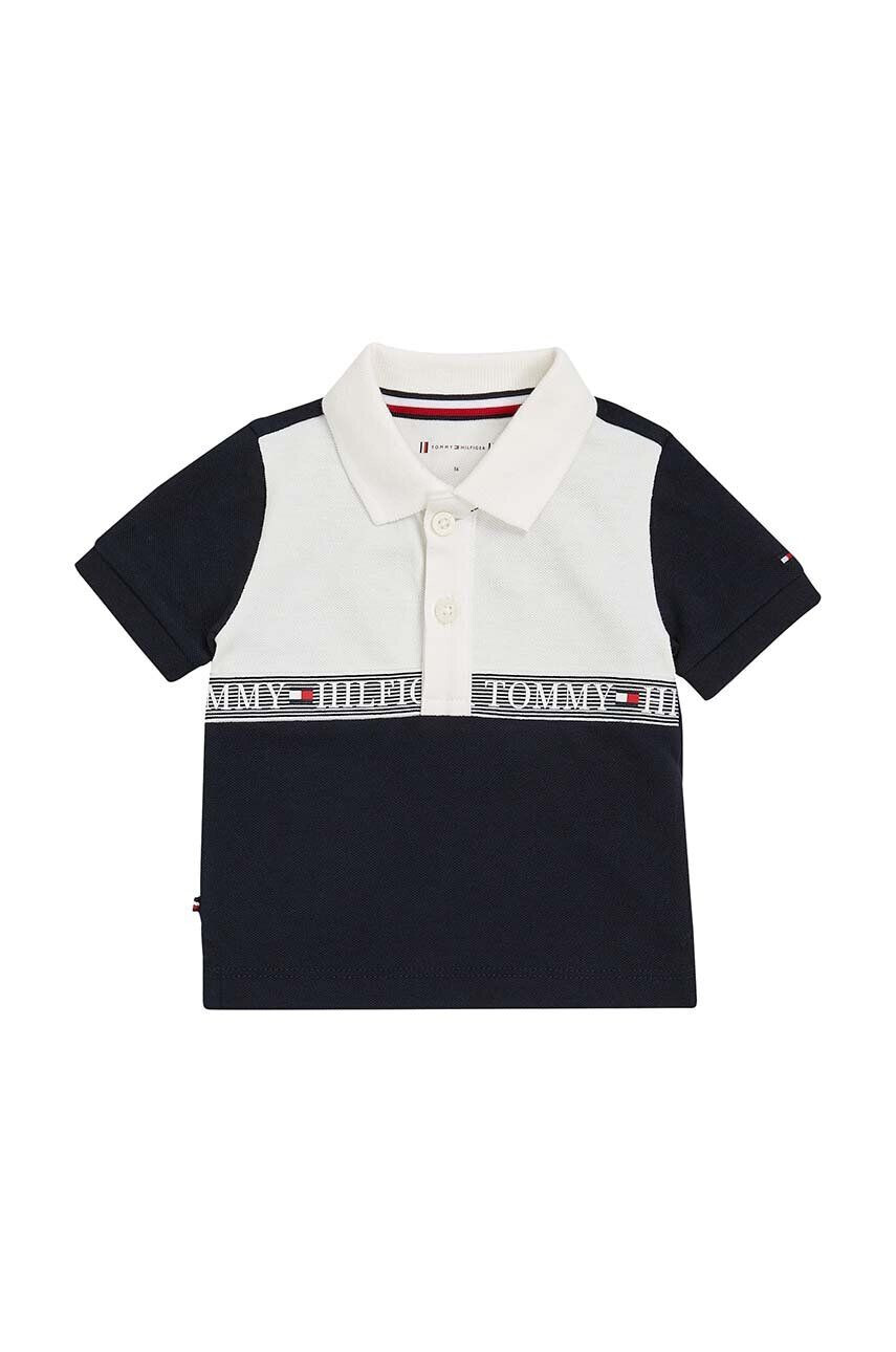 Tommy Hilfiger Бебешка тениска с яка в черно с десен - Pepit.bg