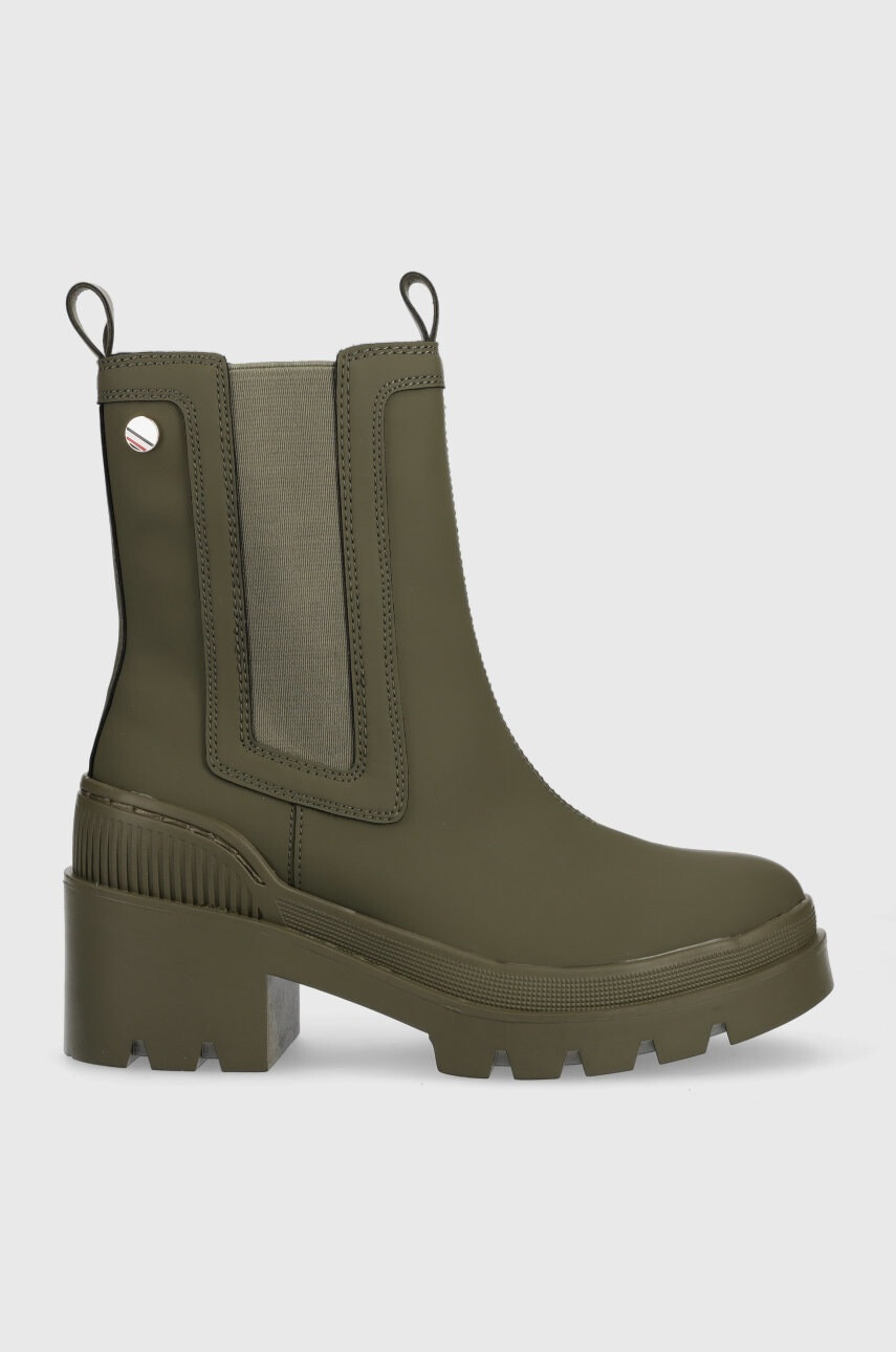 Tommy Hilfiger Боти челси Heeled Chelsey Boot Bio в зелено с висок ток - Pepit.bg