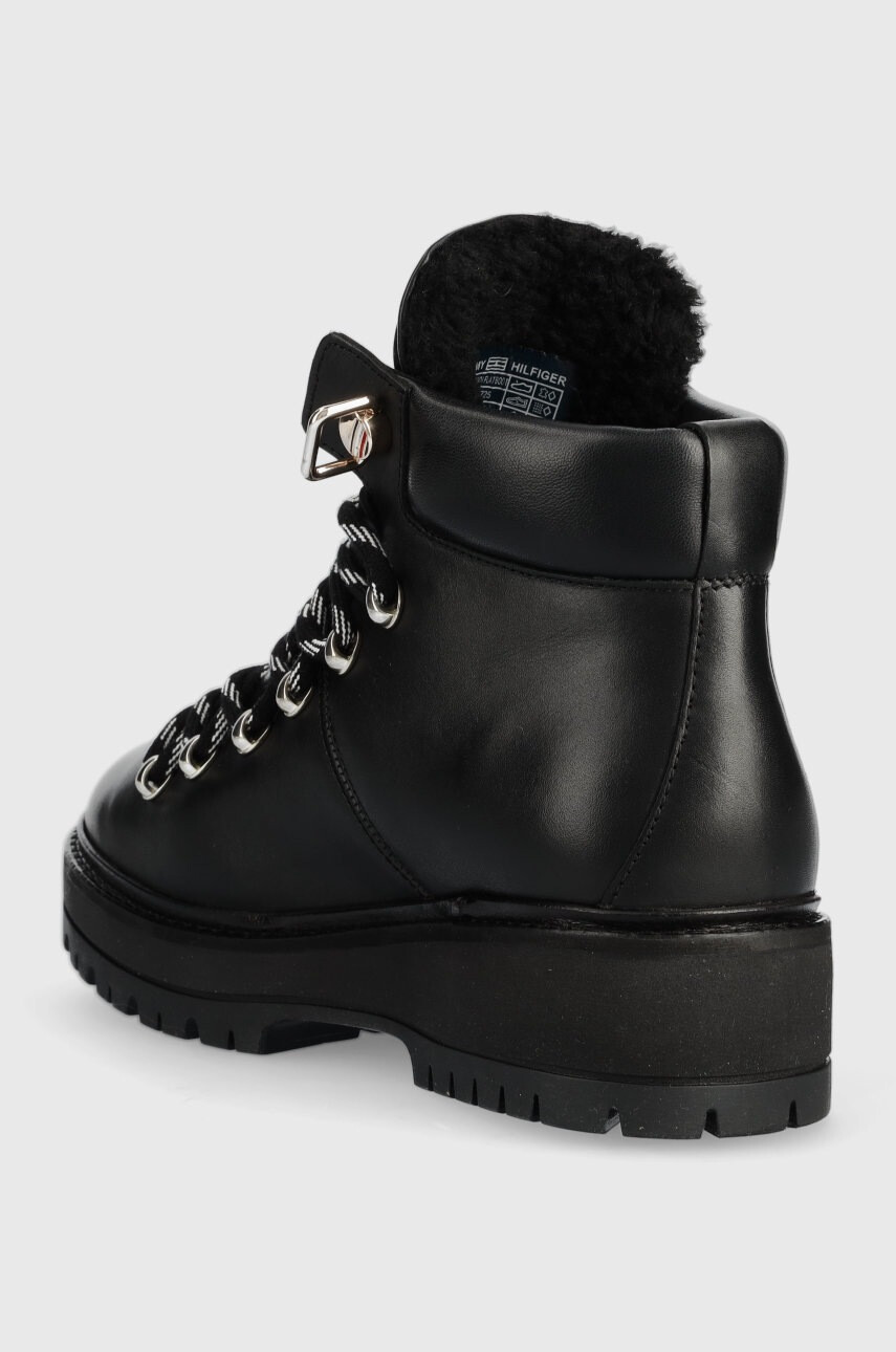 Tommy Hilfiger Боти Leather Outdoor Flat Boot в черно с платформа с лека изолация - Pepit.bg