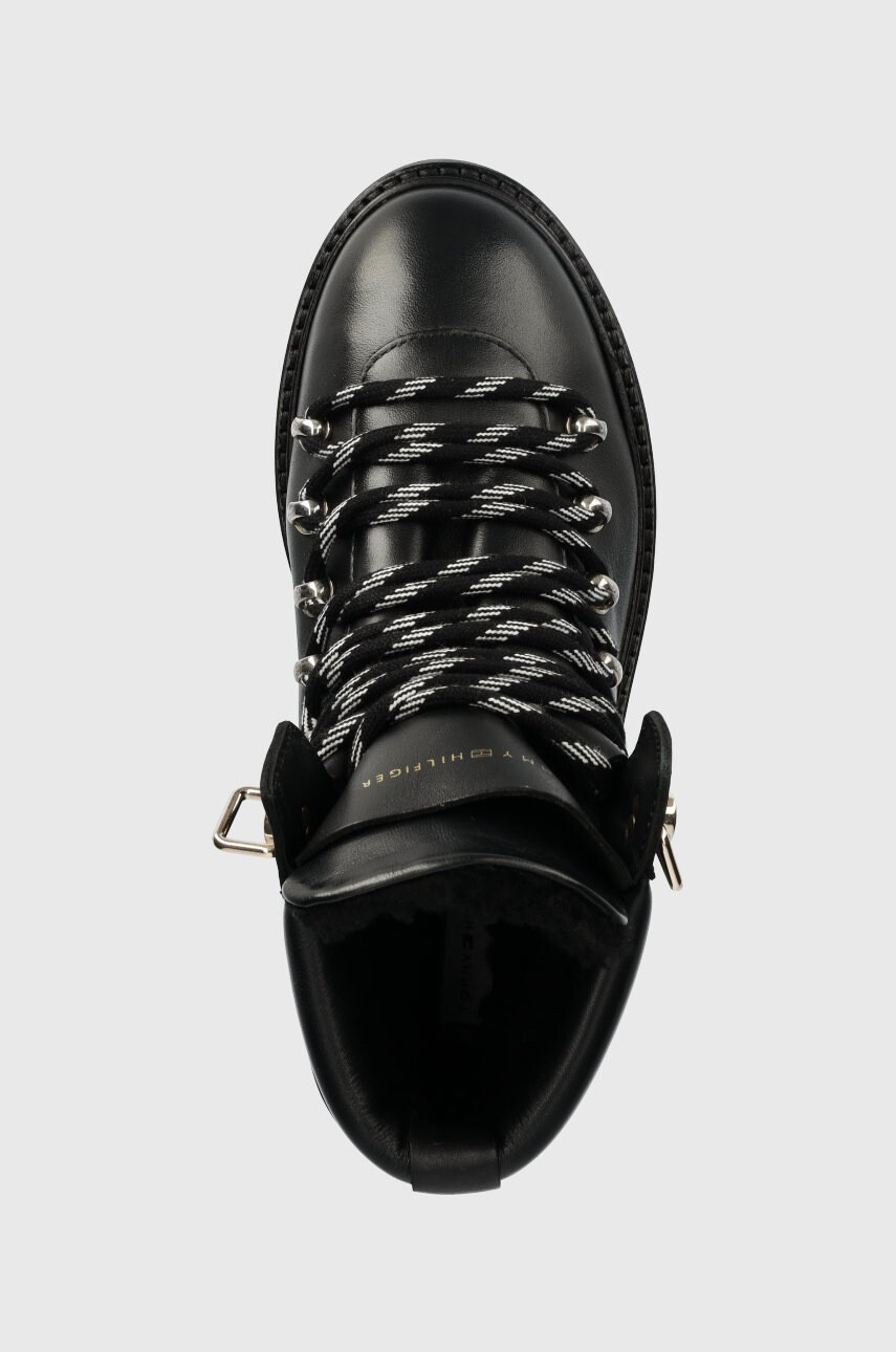 Tommy Hilfiger Боти Leather Outdoor Flat Boot в черно с платформа с лека изолация - Pepit.bg