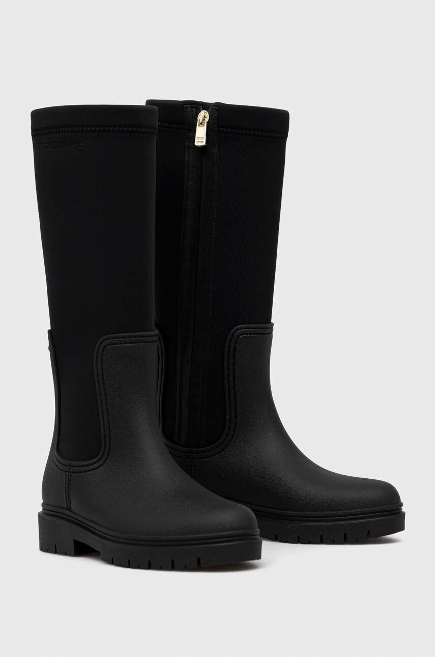 Tommy Hilfiger Ботуши Rain Boot Long Shaft в черно с равна подметка - Pepit.bg