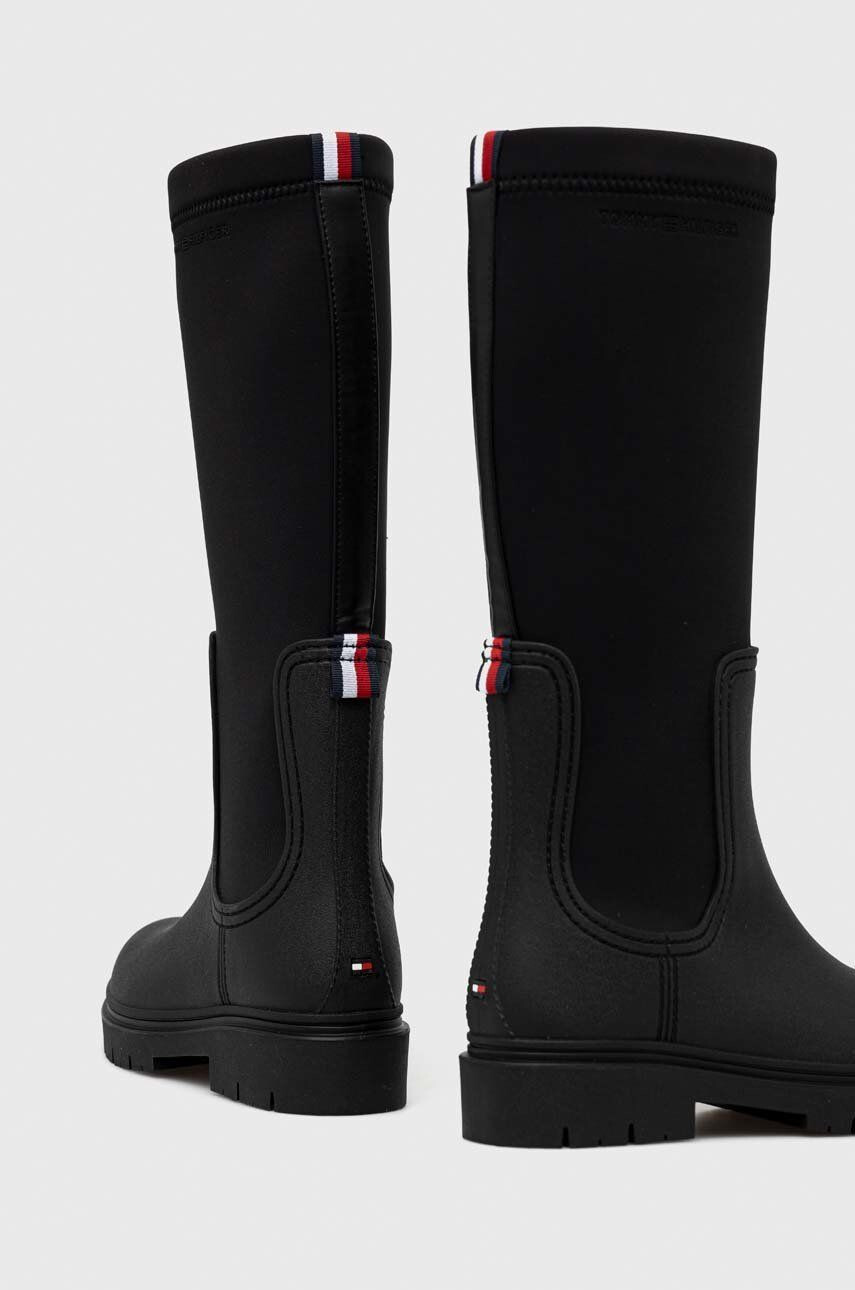 Tommy Hilfiger Ботуши Rain Boot Long Shaft в черно с равна подметка - Pepit.bg