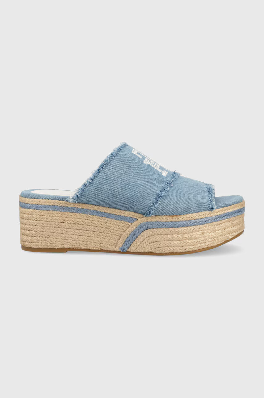 Tommy Hilfiger Чехли DENIM WEDGE FLATFORM в синьо с платформа FW0FW07085 - Pepit.bg