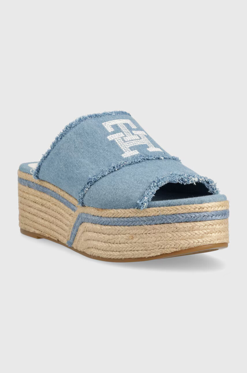 Tommy Hilfiger Чехли DENIM WEDGE FLATFORM в синьо с платформа FW0FW07085 - Pepit.bg