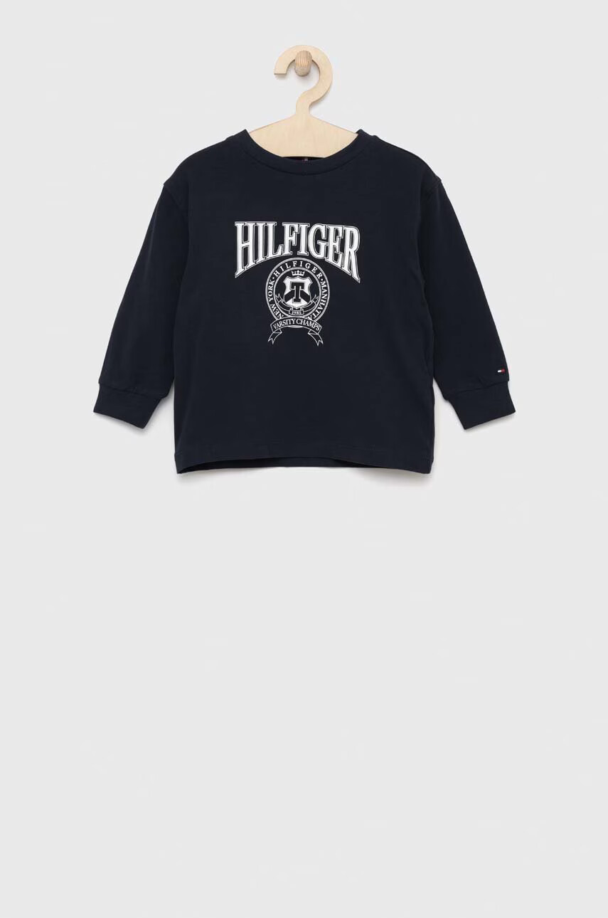 Tommy Hilfiger Детска блуза с дълги ръкави в тъмносиньо с принт - Pepit.bg
