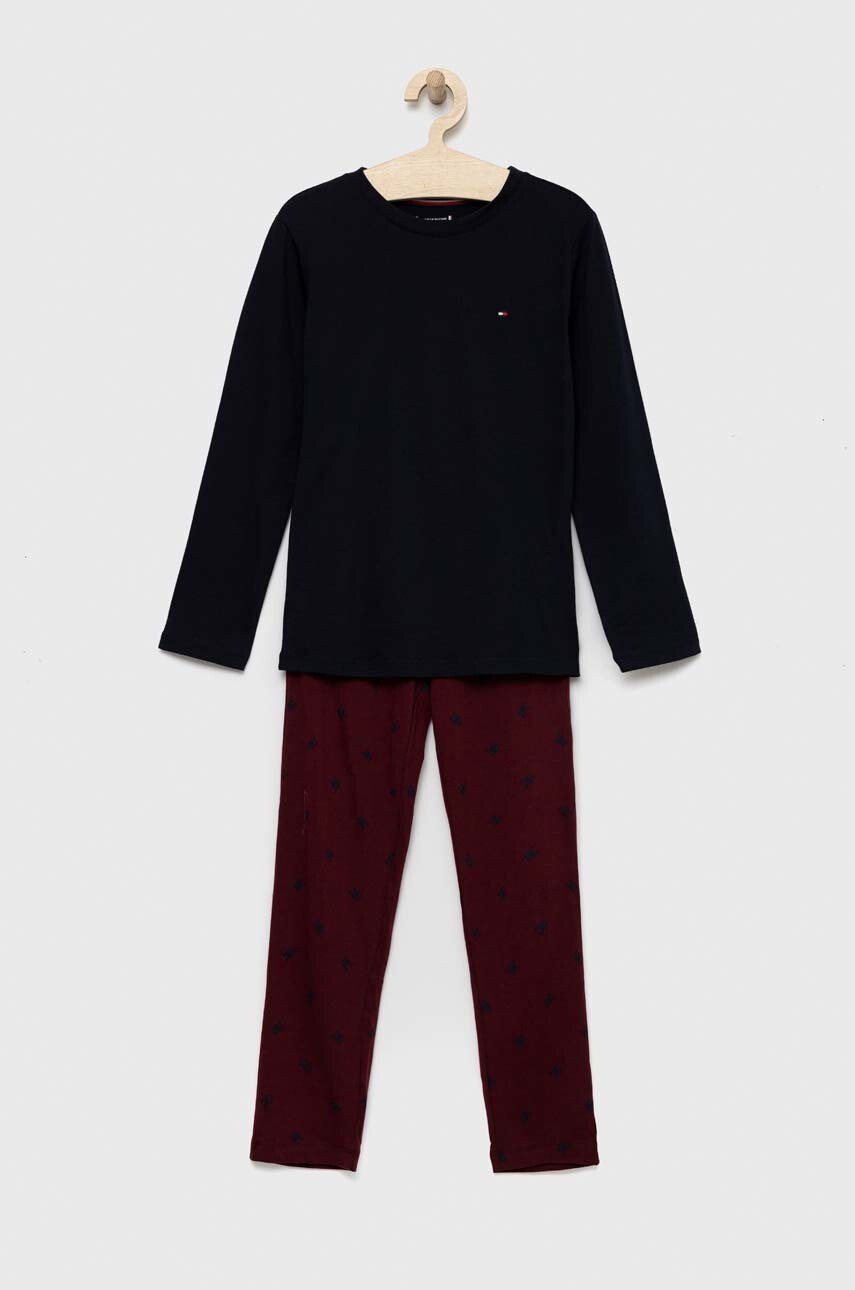 Tommy Hilfiger Детска памучна пижама в бордо - Pepit.bg