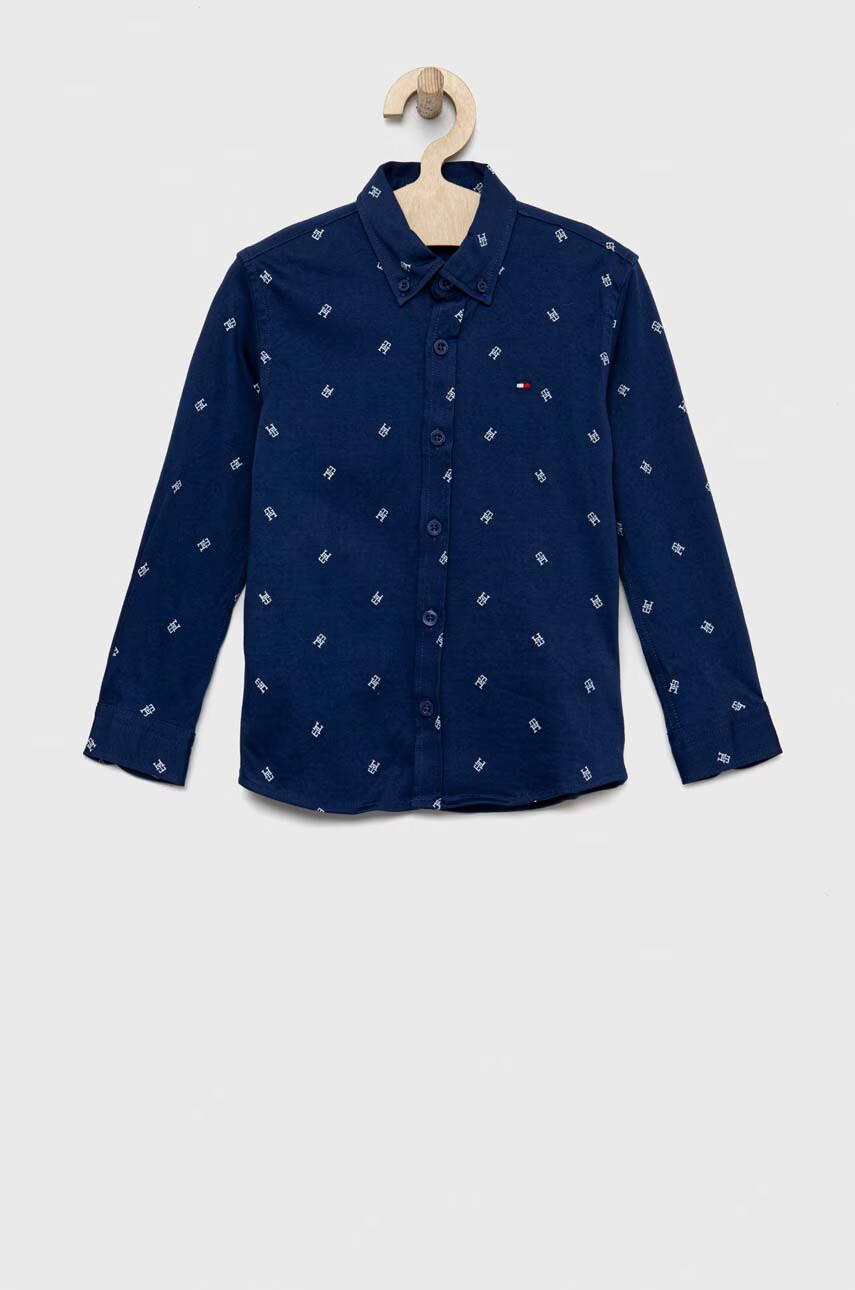 Tommy Hilfiger Детска памучна риза в тъмносиньо - Pepit.bg