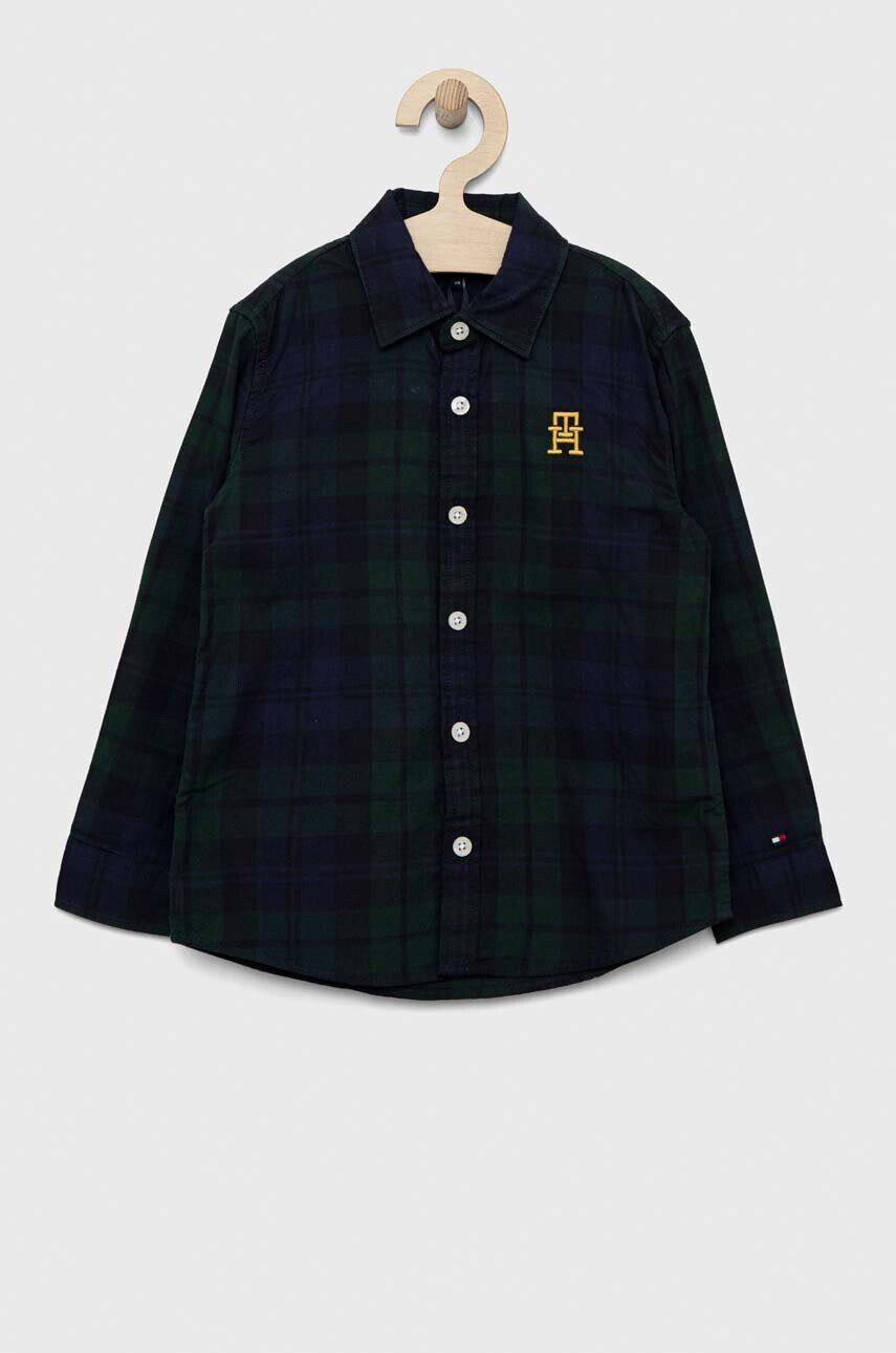 Tommy Hilfiger Детска памучна риза в зелено - Pepit.bg
