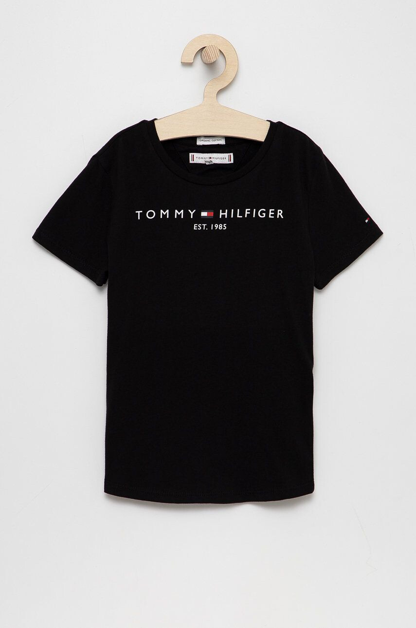 Tommy Hilfiger Детска памучна тениска в черно - Pepit.bg