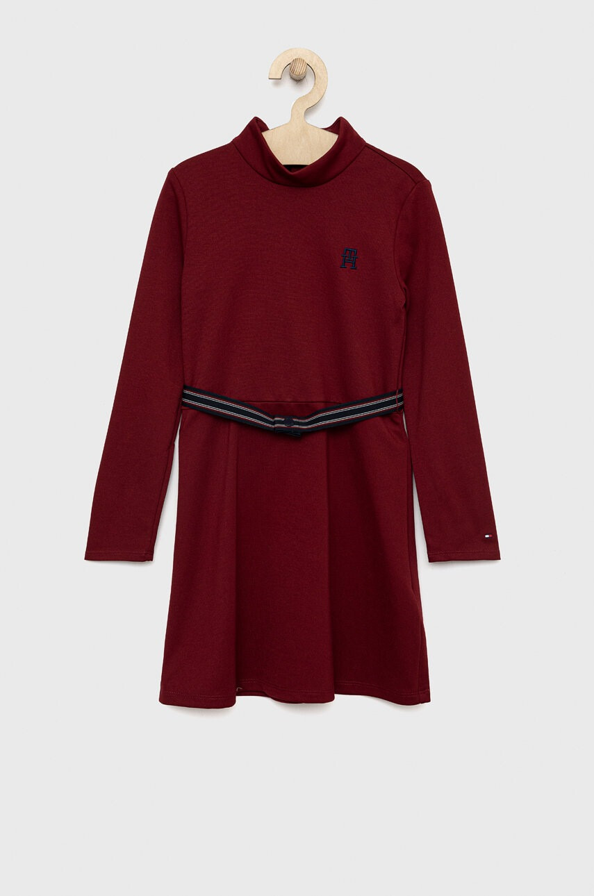 Tommy Hilfiger Детска рокля в бордо къс модел разкроен модел - Pepit.bg