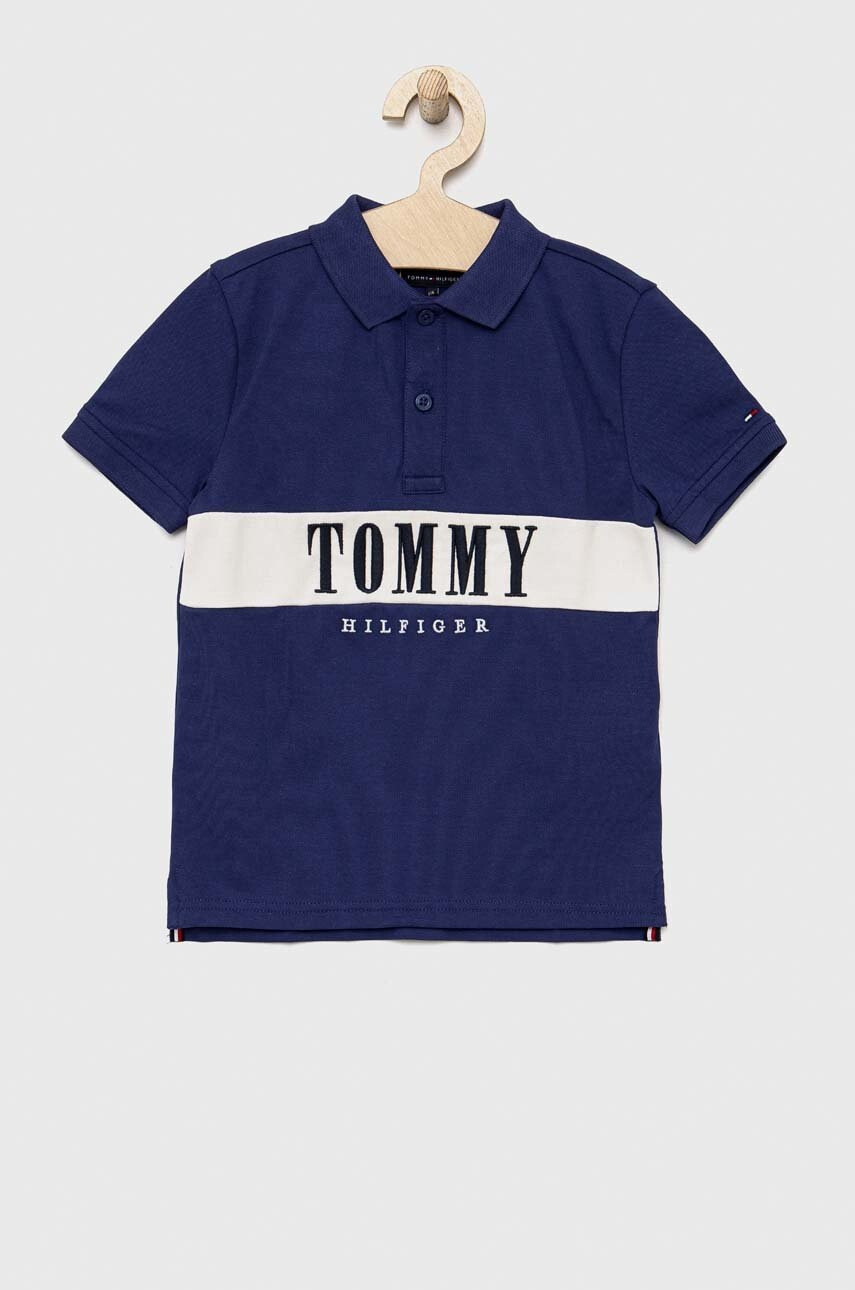 Tommy Hilfiger Детска тениска с яка в тъмносиньо с апликация - Pepit.bg