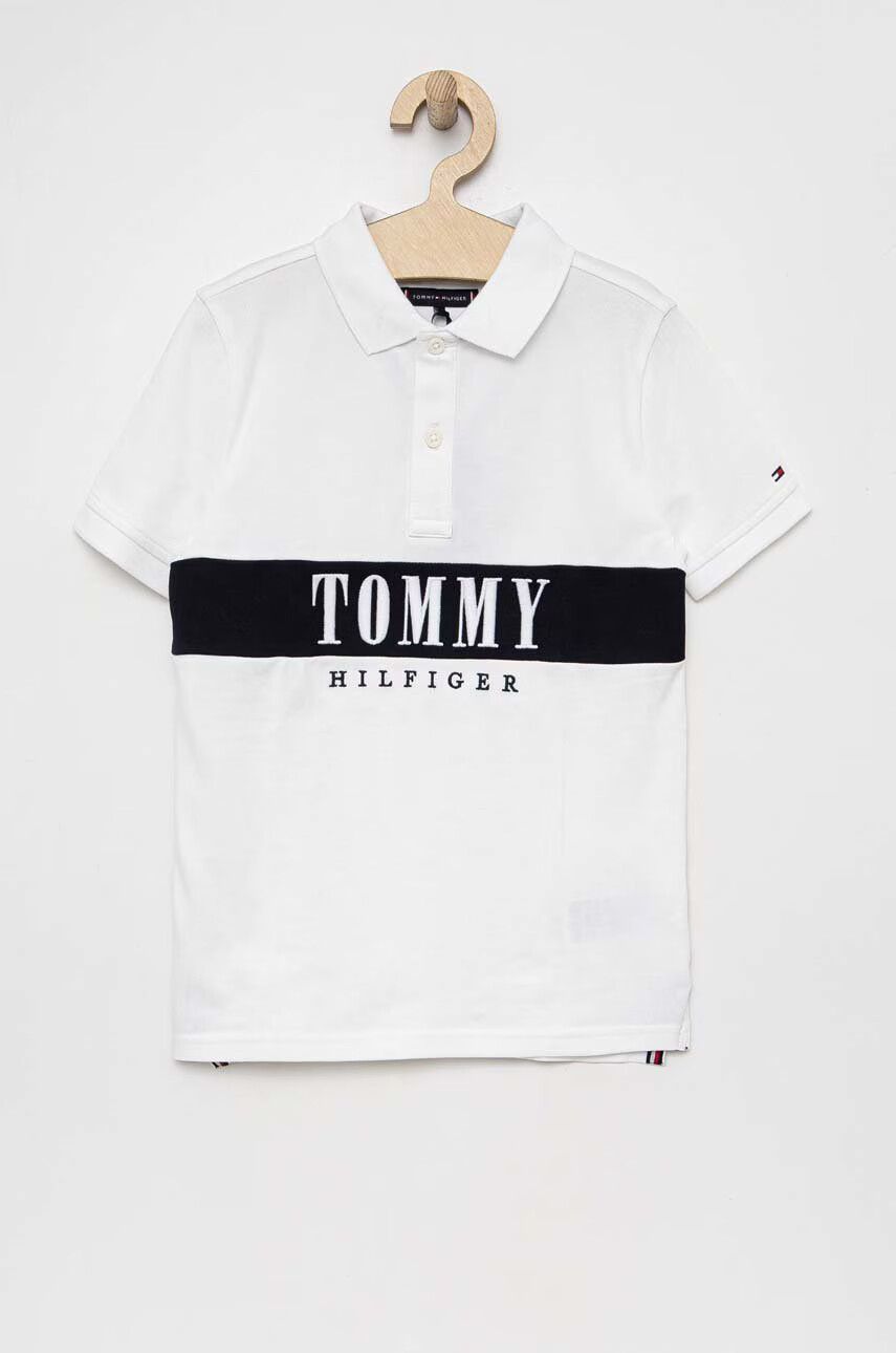 Tommy Hilfiger Детска тениска с яка в бяло с апликация - Pepit.bg